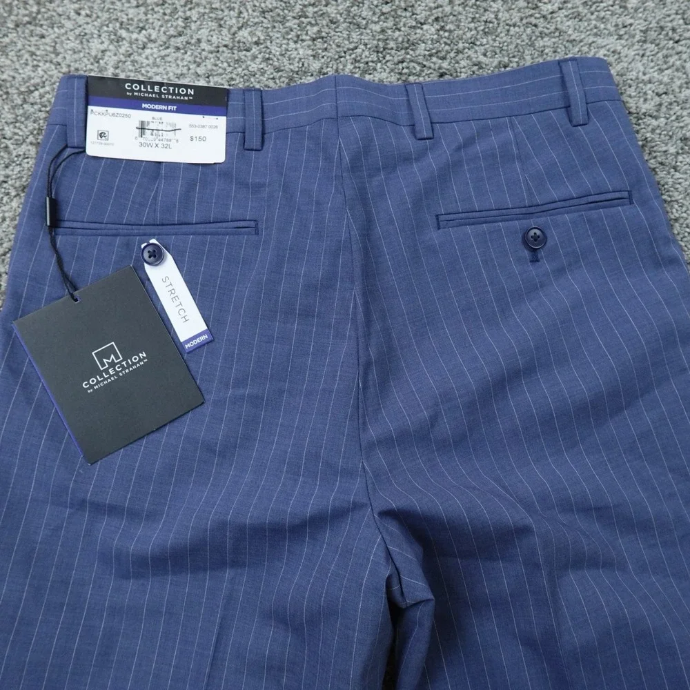 NEW Michael Strahan Pants Mens 30X32 Blue Pinstripe Wool Dress Chino Trouser